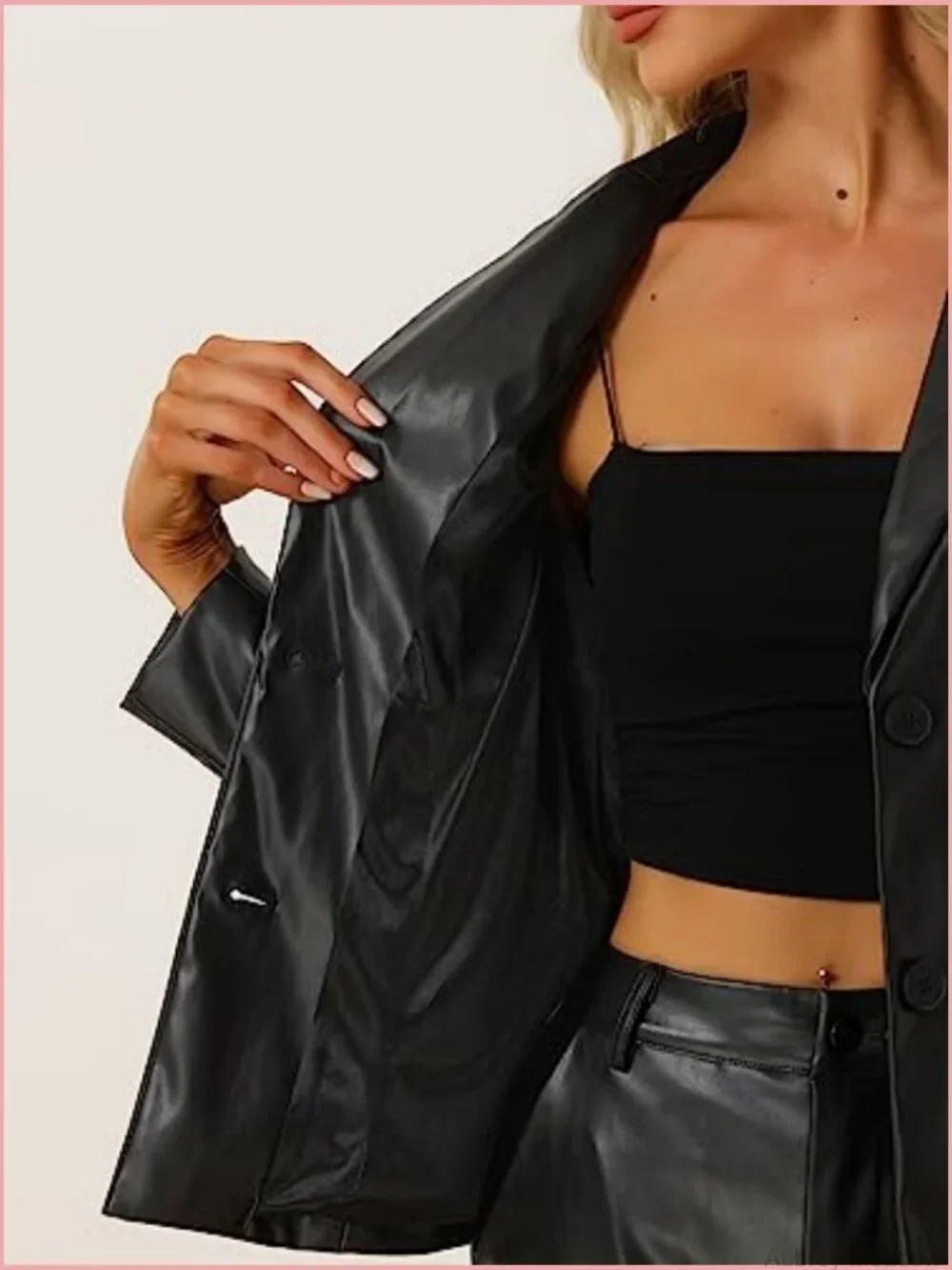 Faux Leather Blazer Slim Fit Casual Office Button Down Long Sleeve Jacket